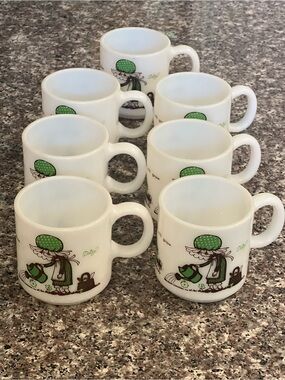 Vintage Hazel Atlas Daisy Milk Glass Mugs Set of 7 Kirby Martin Assoc.